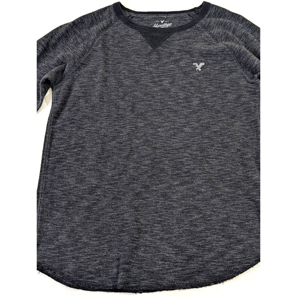 American Eagle Heritage Classic Fit Thermal Shirt Mens S Black Y2K Preppy Grunge - Picture 4 of 10